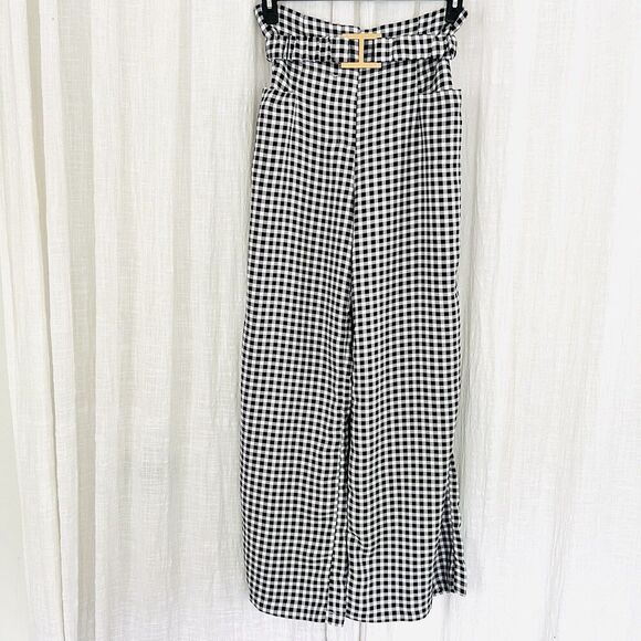 New York & Co 7th Avenue Design Studio BLack & White Checked Belted Pants Medium - Picture 2 of 10